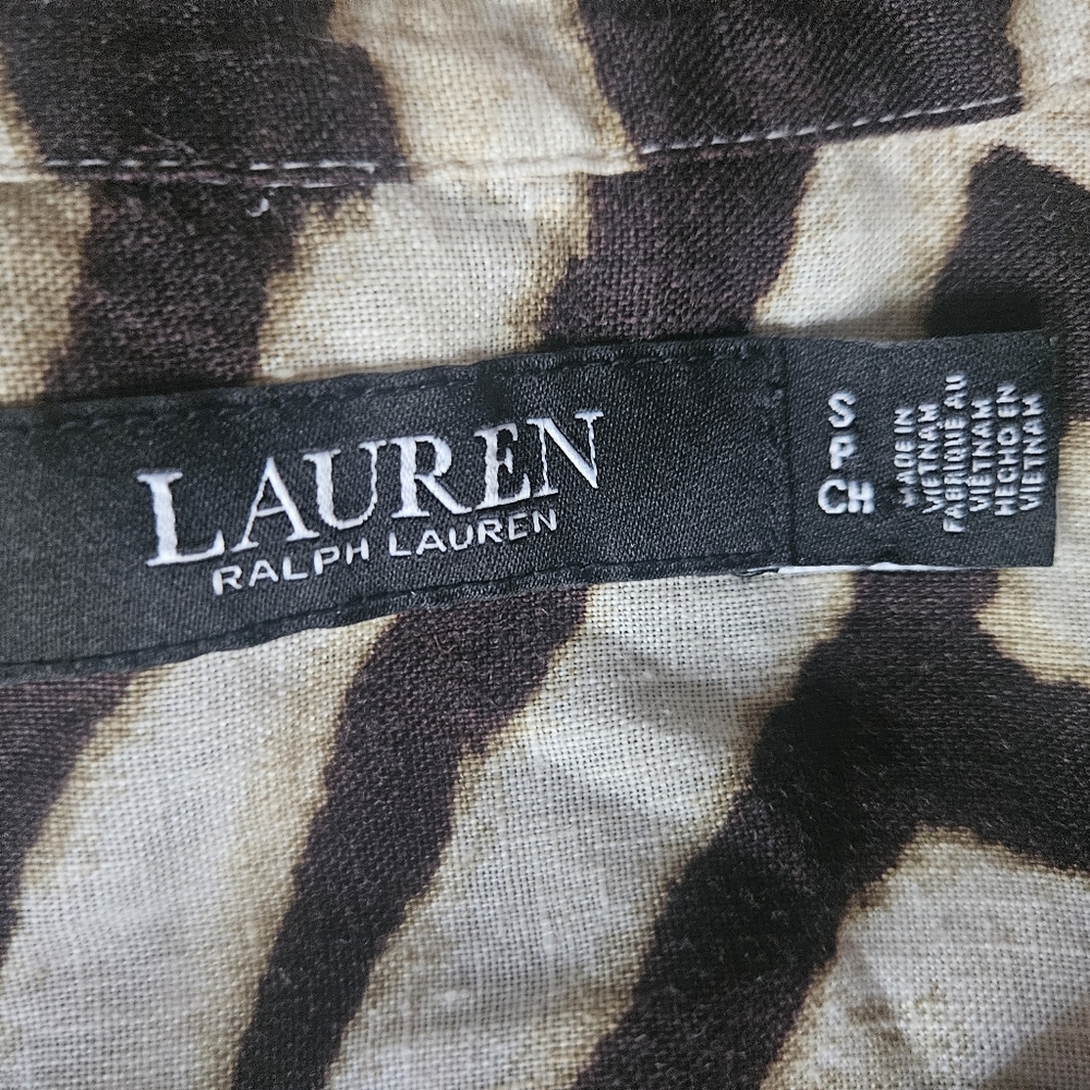 LAUREN RALPH LAUREN Relaxed Fit Zebra-Print Linen Shirt | SZ S - Picture 9 of 14